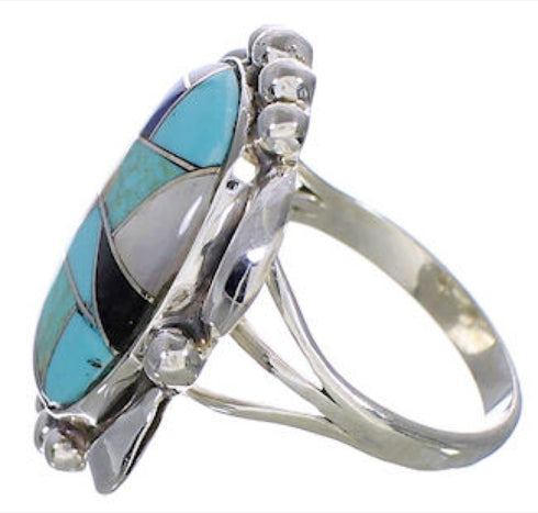 Multicolor Inlay Sterling Silver Southwest Ring Size 6-3/4 UX33629